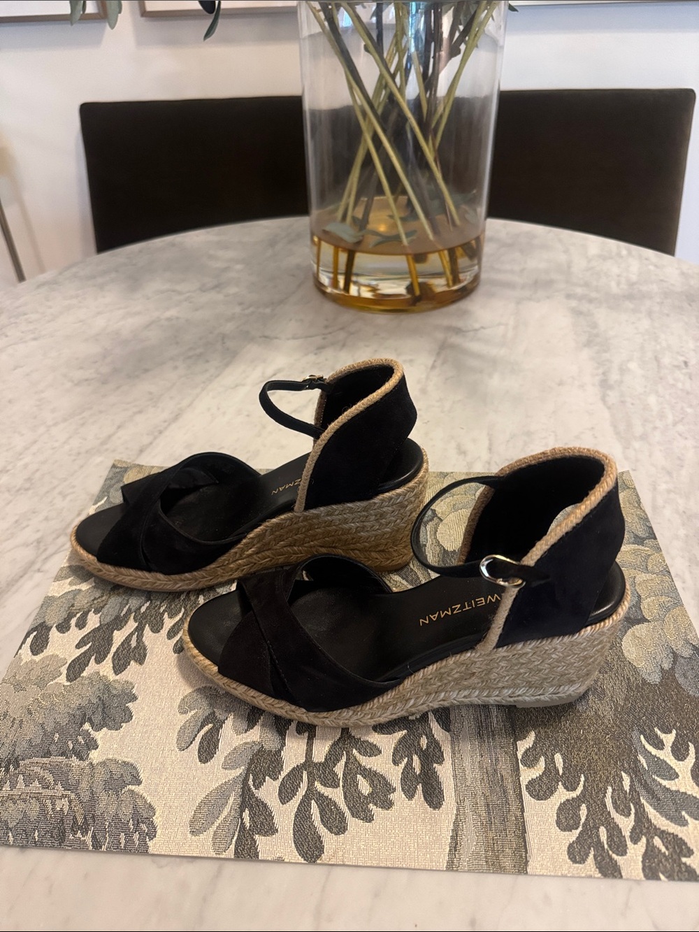 Stuart Weitzman Black Suede Espadrille Wedge Sandals - Picture 2 of 10